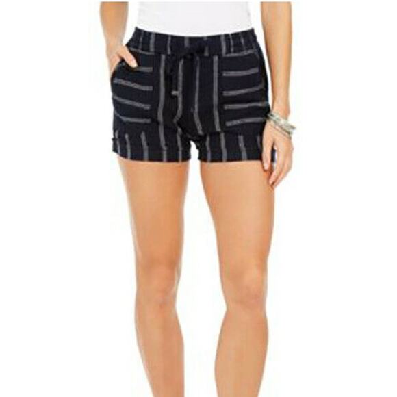 Style Co women's Petite Striped Linen-Blend Shorts Flat Front Navy Stripe PXL - Picture 1 of 3